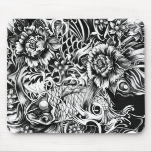 Japanische koi und Lotos-Blumen tätowieren Mousepad