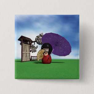 Japanische Kokeshi-Puppe Kirschblüten Kunst Button