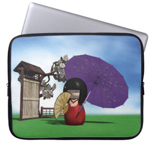 Japanische Kokeshi-Puppe Kirschblüten Kunst Laptopschutzhülle