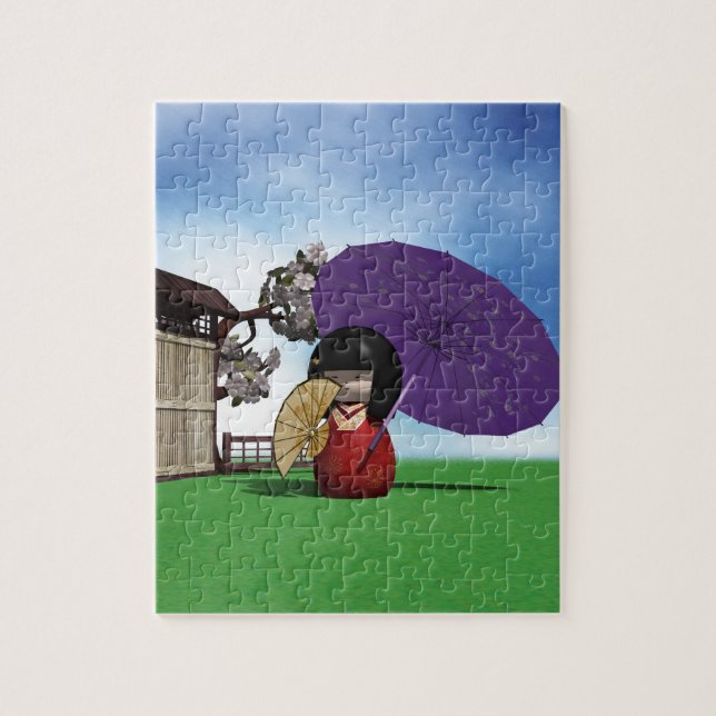 Japanische Kokeshi-Puppe Kirschblüten-Kunst Puzzle (Vertikal)