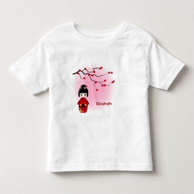 Japanische Kokeshi-Puppe, Sakura-Shirt Kleinkind T-shirt (Vorderseite)