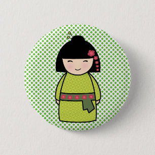 Japanische Kokeshi-Puppen-Knopf Button