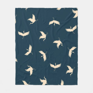 Japanische Kran-Silhouette Vintage-Muster Fleecedecke