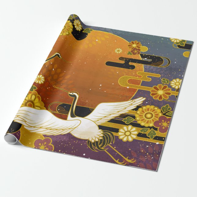 Japanische Kran-Vogel-Illustrationsfläche Geschenkpapier (Ungerollt)