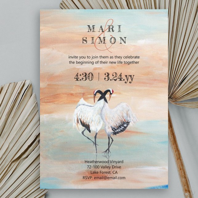 Japanische Krane, Beige, türkisfarbene Hochzeit Einladung (japanese origami asian cranes sienna beige turquoise blue wedding invitations, nature 2 animals)