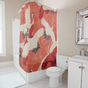 Japanische Krane Burnt Orange Kimono Kunst Duschvorhang