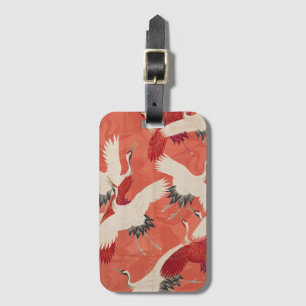 Japanische Krane Burnt Orange Kimono Kunst Gepäckanhänger