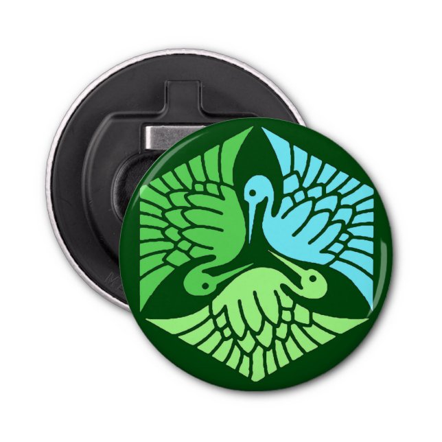 Japanische Krane, Jade Green und Light Blue Flaschenöffner (Vorderseite)