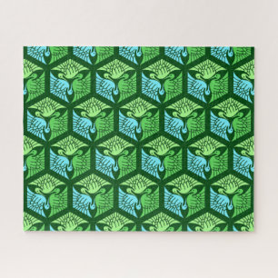 Japanische Krane, Jade Green und Light Blue Puzzle