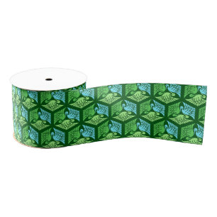 Japanische Krane, Jade Green und Light Blue Ripsband