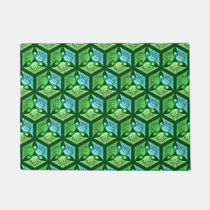 Japanische Kräne, Jade-Grün und hellblaues Fußmatte