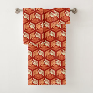 Japanische Krane, Mandarin und leichte Orange Badhandtuch Set