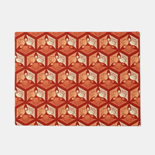 Japanische Krane, Mandarin und leichte Orange Fußmatte