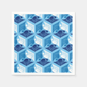 Japanische Kräne, Marine, Weiß und hellblaues Serviette