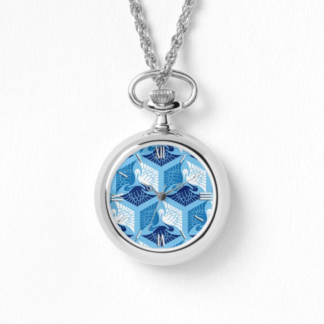 Japanische Krane, Marine, Weiß und Light Blue Armbanduhr (Vorderseite)