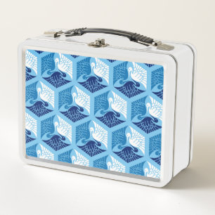 Japanische Krane, Marine, Weiß und Light Blue Metall Lunch Box