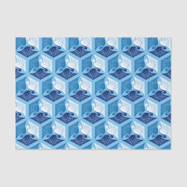 Japanische Krane, Marine, Weiß und Light Blue Seidenpapier (Vorderseite)