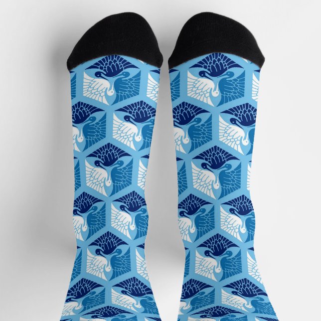 Japanische Krane, Marine, Weiß und Light Blue Socken (Oben)