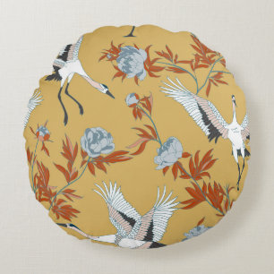 Japanische Krane, Pony, Sequins Muster Rundes Kissen