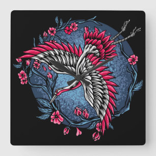 Japanische Krane Quadratische Wanduhr