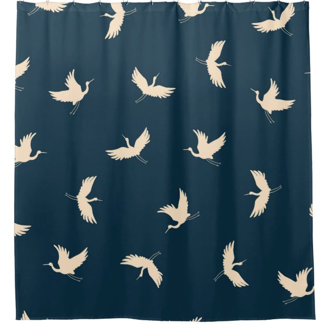 Japanische Krane Silhouette Vintages Muster Duschvorhang (Vorderseite)