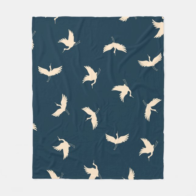 Japanische Krane Silhouette Vintages Muster Fleecedecke (Vorderseite)