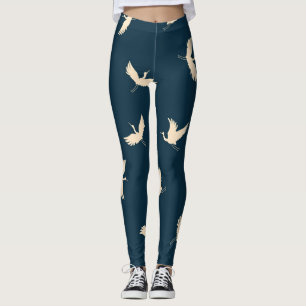 Japanische Krane Silhouette Vintages Muster Leggings