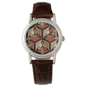 Japanische Krane, Tan, Rost und Schokolade, braun Armbanduhr