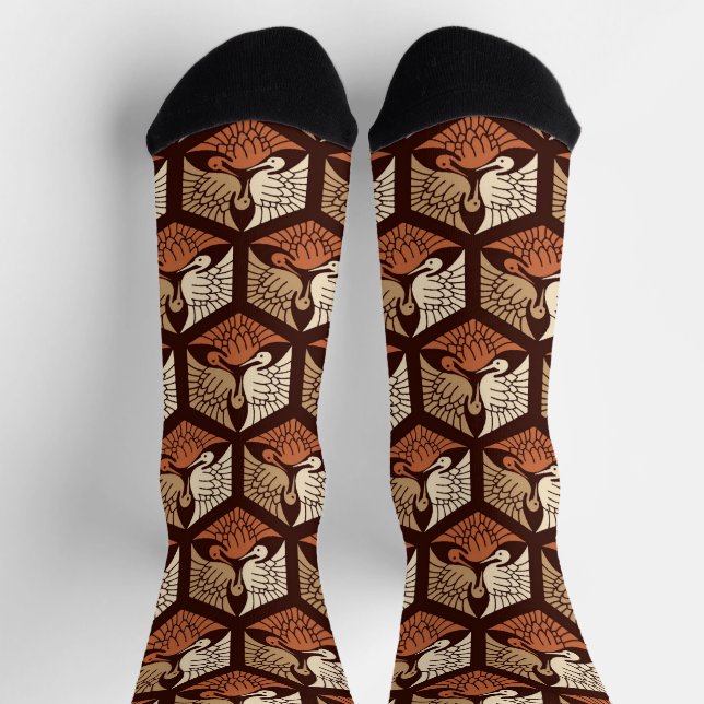 Japanische Krane, Tan, Rost und Schokolade, braun Socken (Oben)