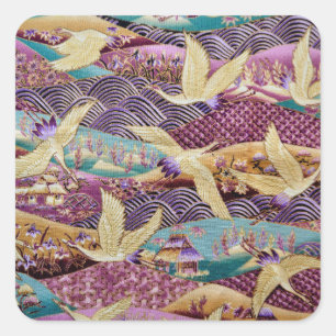 Japanische Krane Traditionelles Design Lila Quadratischer Aufkleber