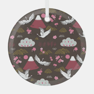 Japanische Krane: Traditionelles nahtloses Muster Ornament Aus Glas