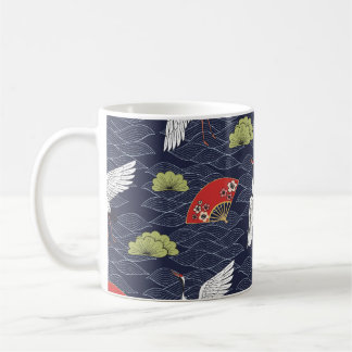 Japanische Krane und Lüfter: Vintages Muster Kaffeetasse