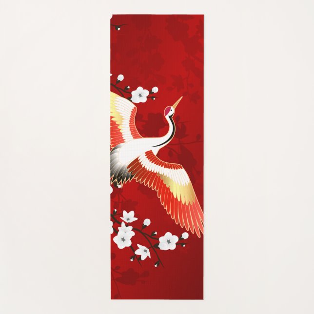 Japanische Krane Weißkirsche Blossom Rot Yogamatte (Vorderseite)