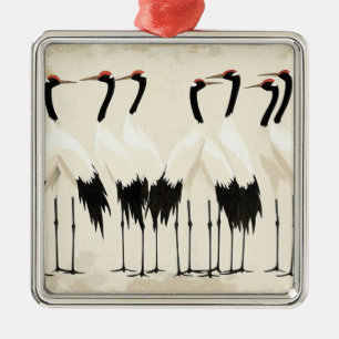 Japanische Kraniche auf Beige Ornament Aus Metall