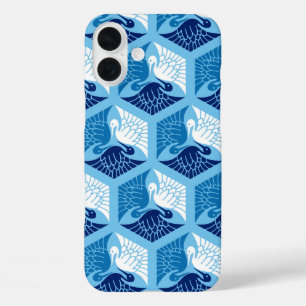 Japanische Kraniche, Marineblau, Weiß und Hellblau iPhone 16 Plus Hülle