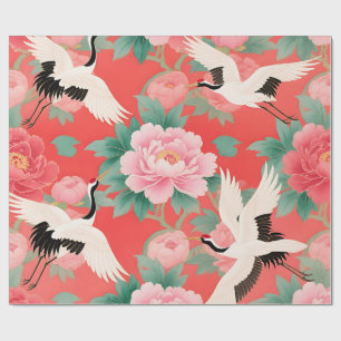 Japanische Kraniche Paonien Rot Chinoiserie Elegan Geschenkpapier