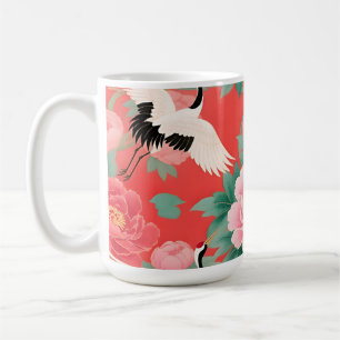 Japanische Kraniche Paonien Rot Chinoiserie Elegan Kaffeetasse