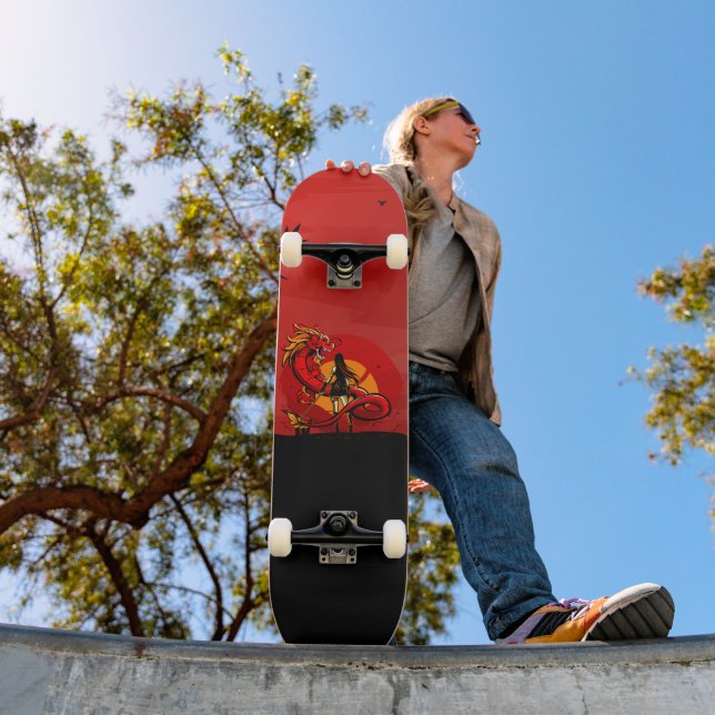 Japanische Kriegerin Drachenfighter Sunset Skateboard (Außenbereich 1)