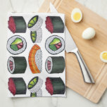 Japanische Küche Sushi Tuna Roll Lachs Nigiri Fein Geschirrtuch<br><div class="desc">Eine originelle Marker-Illustration eines Sortiments köstlicher japanischer Sushi-Sushi-Selektionen wie kalifornische Rollen,  würzige Thunfischrollen,  Avocado-Rollen,  Kaviar-Rollen und Lachs-Nigiri. Ideal für Ihren Lieblingsfan japanischer Küche!</div>