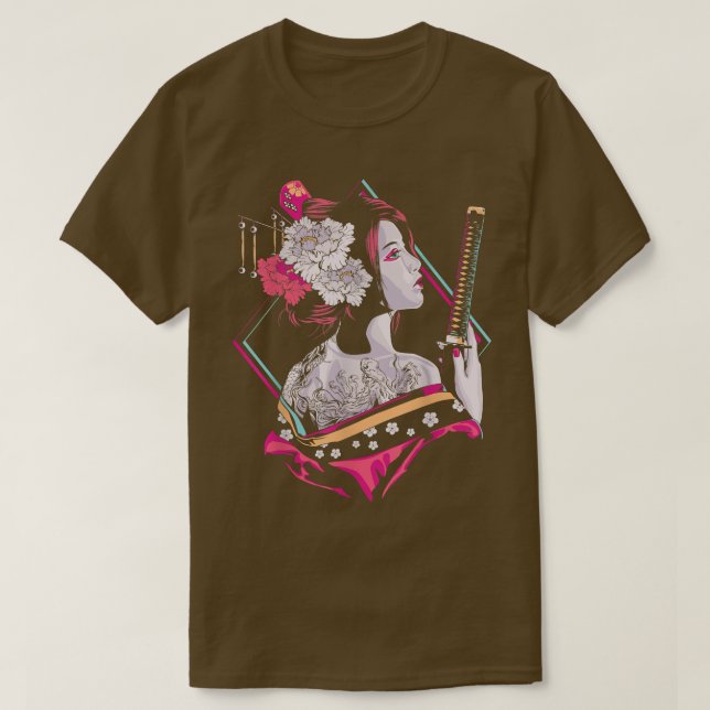 Japanische Kultur Samurai Cherry Blossom Sakura Ge T-Shirt (Design vorne)