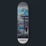 Japanische Kunst am Mondlicht Skateboard<br><div class="desc">Ein üppig blauer und grauer Vintager japanischer Druck personalisiert Skateboard. Mondlicht,  Berge.</div>