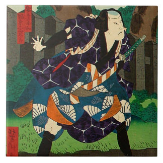Japanische Kunst - ein Samurai, der gemusterten Fliese