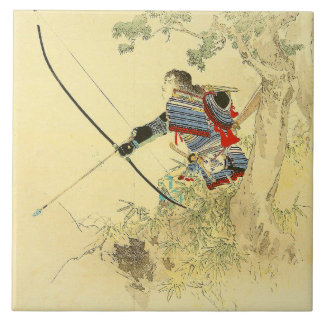Japanische Kunst - Ein Samurai mit einem Langbogen Fliese