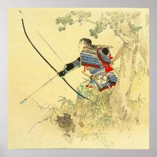 Japanische Kunst - ein Samurai mit einem Longbow u Poster