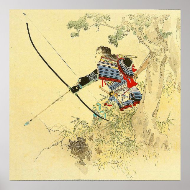 Japanische Kunst - ein Samurai mit einem Longbow u Poster (Vorne)