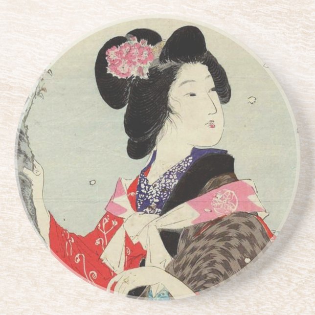 Japanische Kunst Frauen-Damen-Suzuki Kason Sandstein Untersetzer (Vorne)