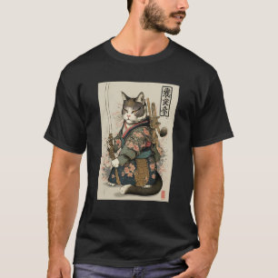 Japanische Kunst Katze Ninja Ukiyo-e Stil Samurai- T-Shirt