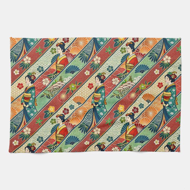 Japanische Kunst Kimono Geschirrtuch (Horizontal)