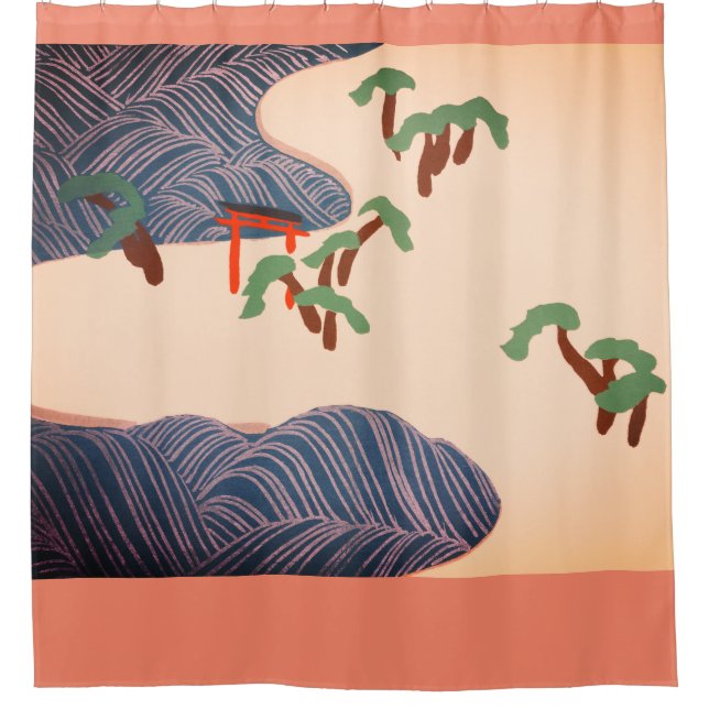 JAPANISCHE KUNST OZEAN UND BÄUME Duschvorhang (Vorderseite)