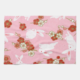Japanische Kunst: Rosa Sakuras & Rabbits Küchentüc Handtuch